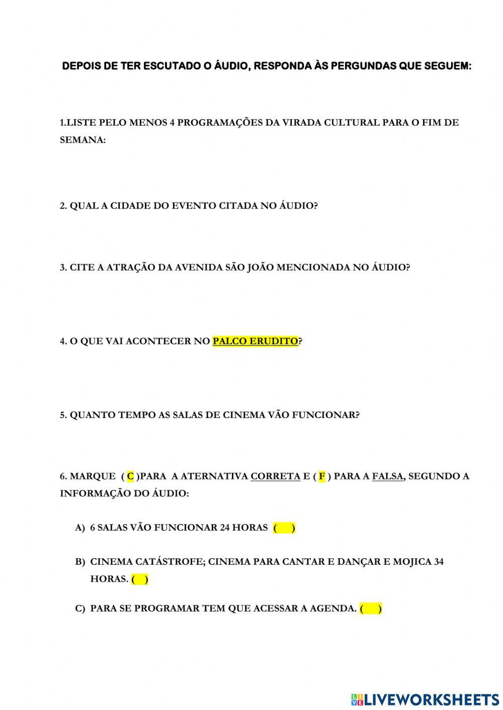 Virada cultural - horas - dias da semana