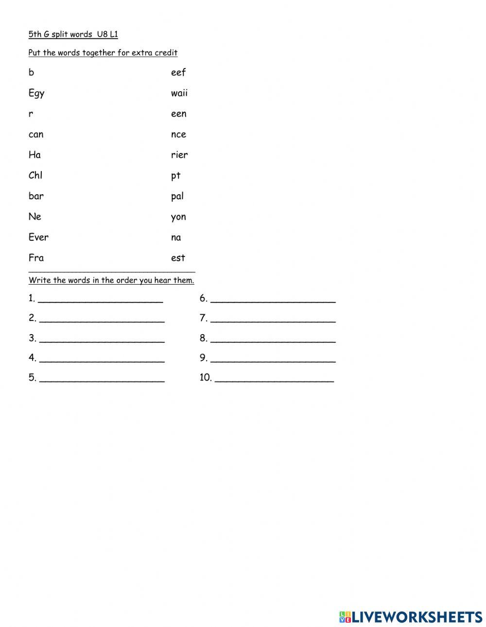 5th grade U8 L1 spelling test