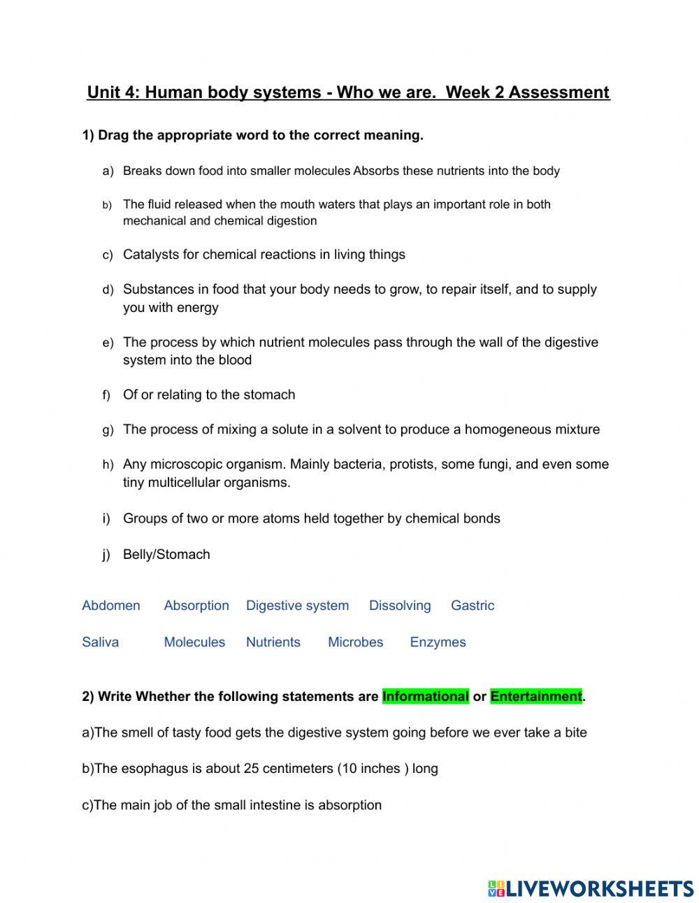 Unit 4 Who we Are: Digestive System