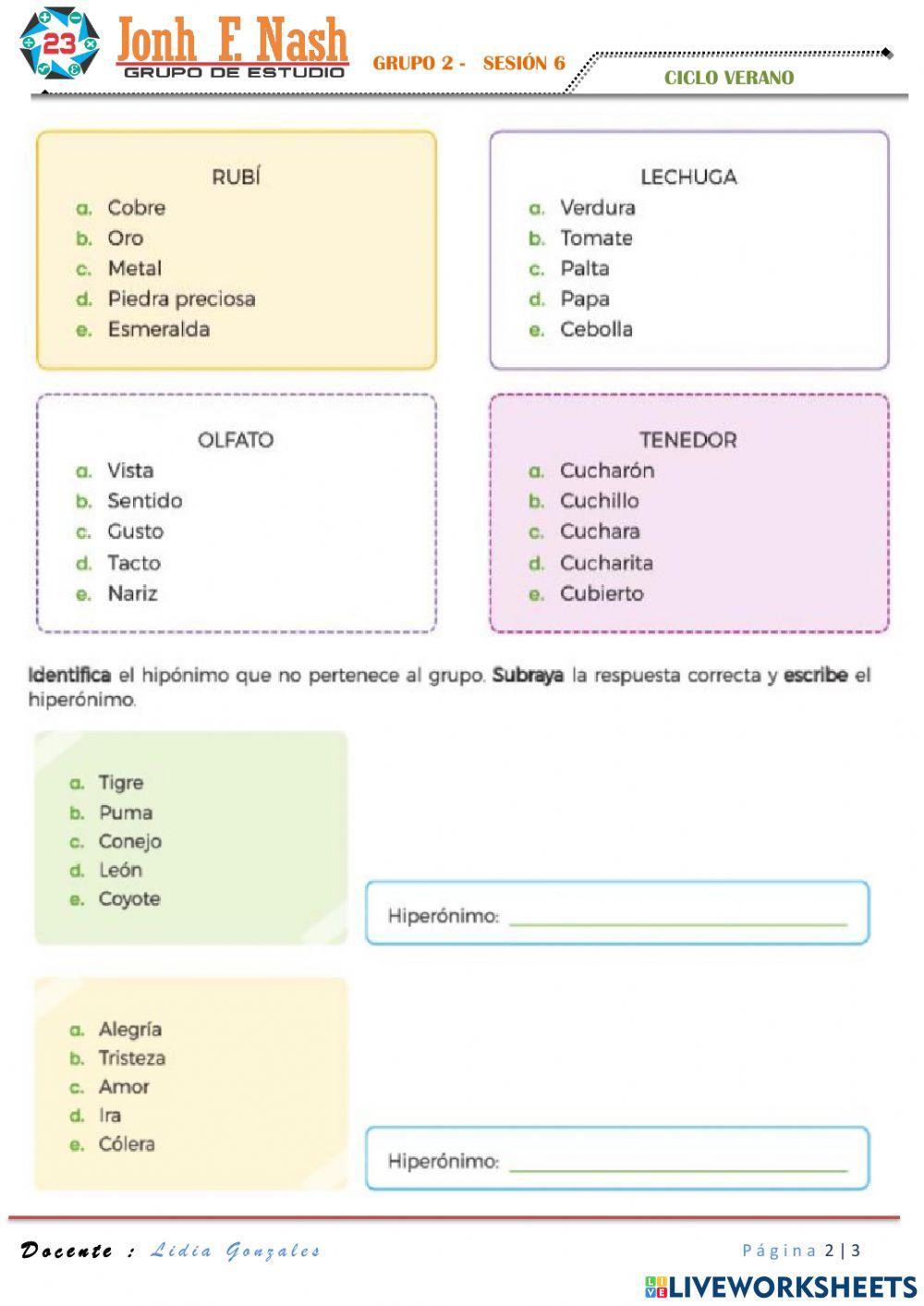 Hiponimos - HIPERONIMOS