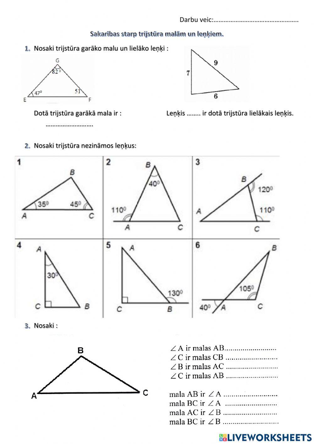 Sakarības starp trijstūra malām un leņķiem