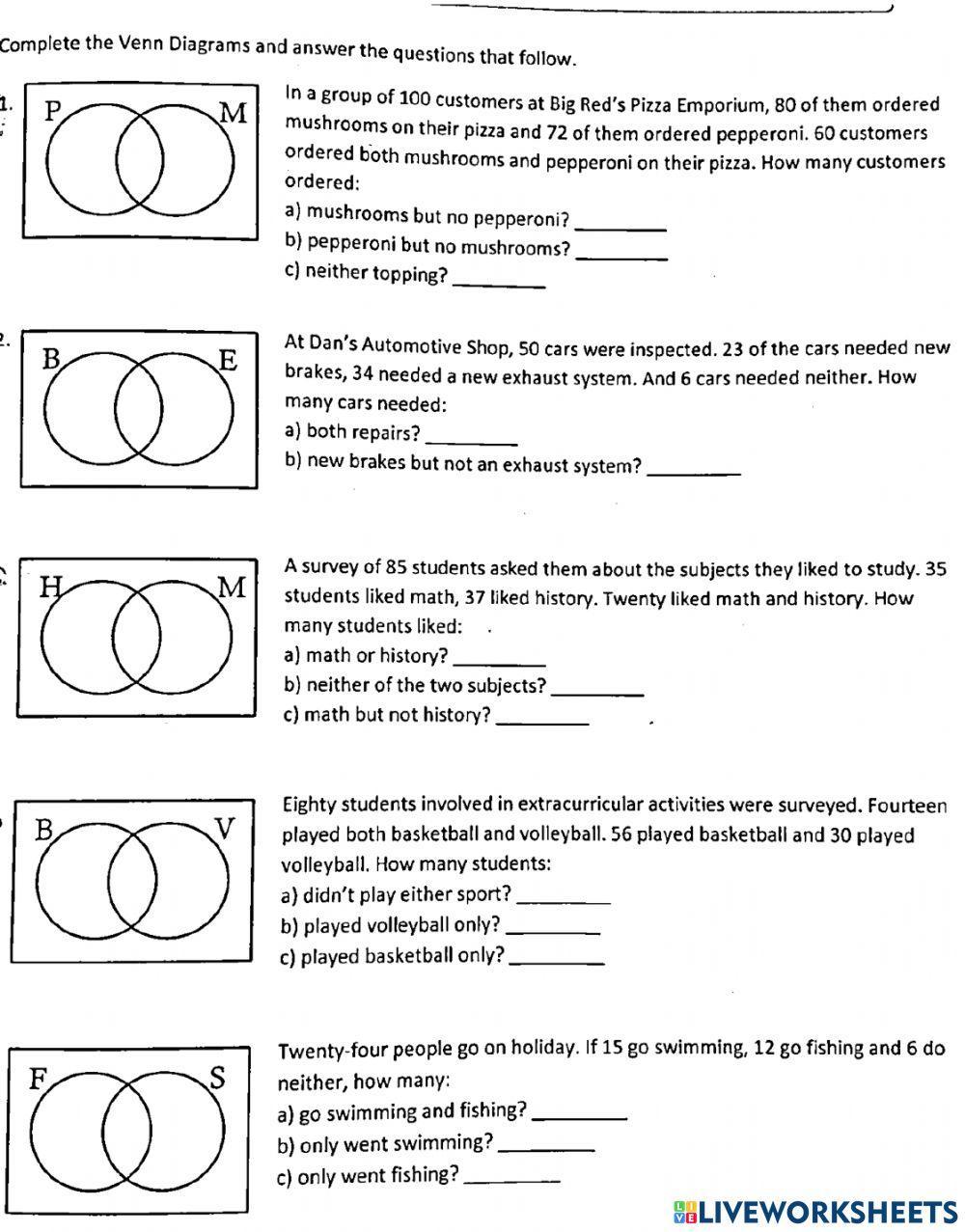 problem solving venn diagrams worksheets