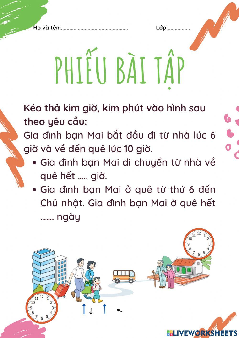 Bài tập về giờ, thứ trong tuần