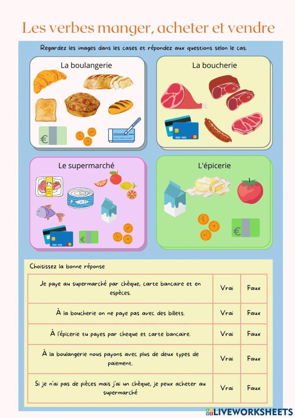 les verbes payer, acheter et manger online exercise for Live Worksheets