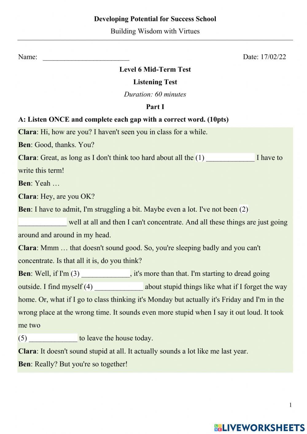 Level 6 Midterm Listening Test