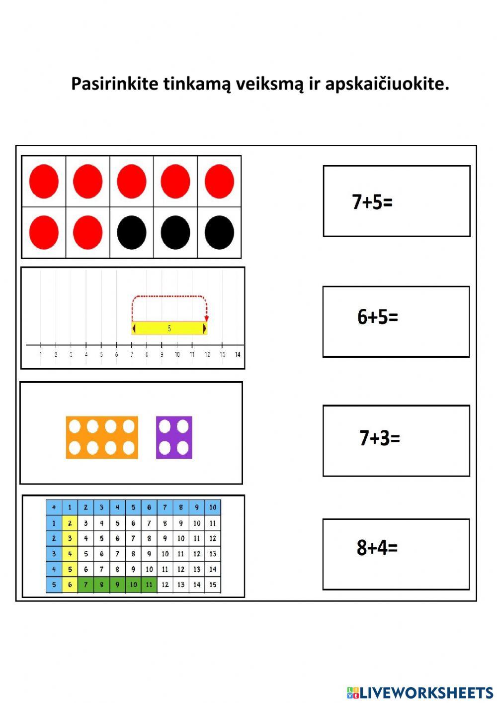 Sudėtis 0-20 riboje