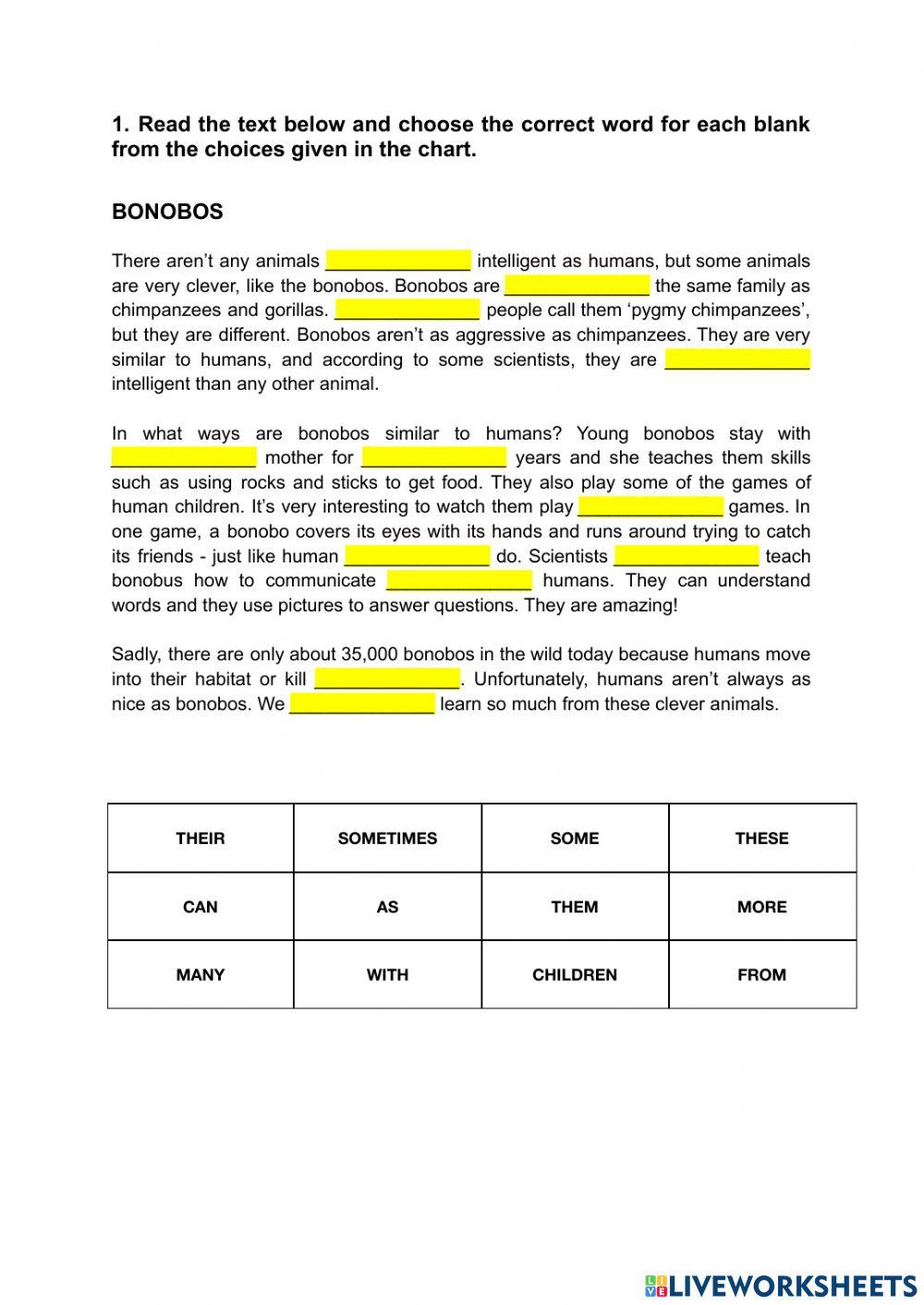 Cloze test - 1º Unit6