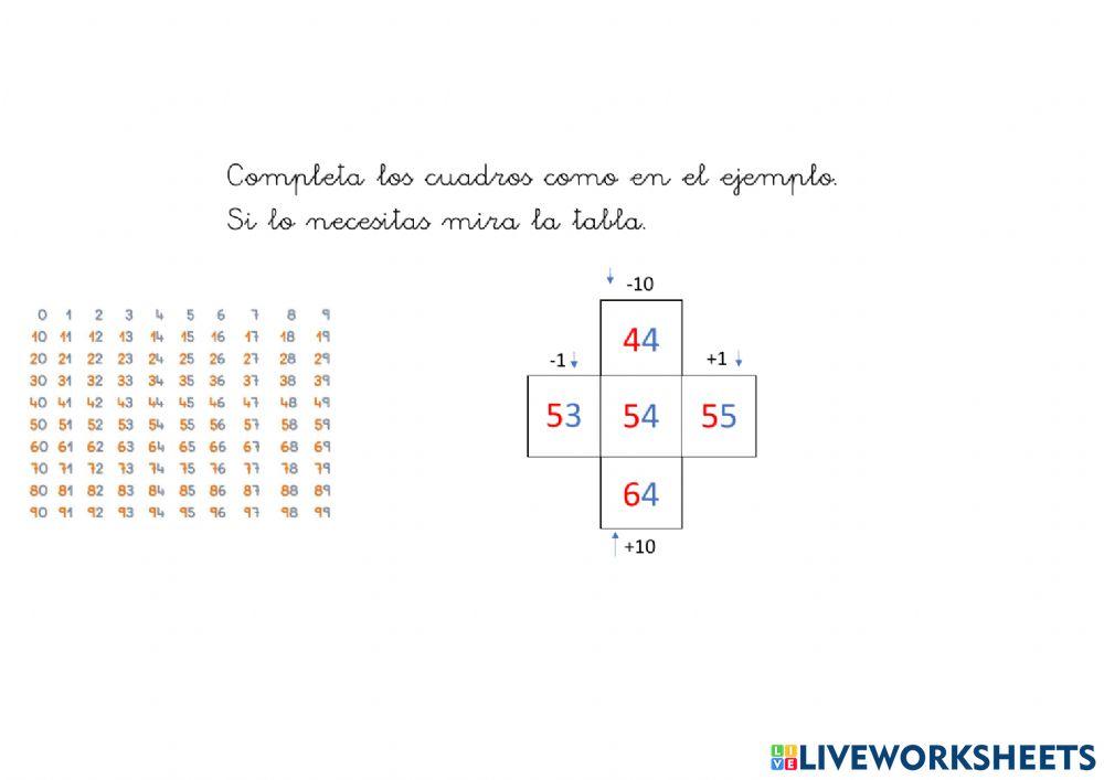 Vecinos de los números hasta el 100