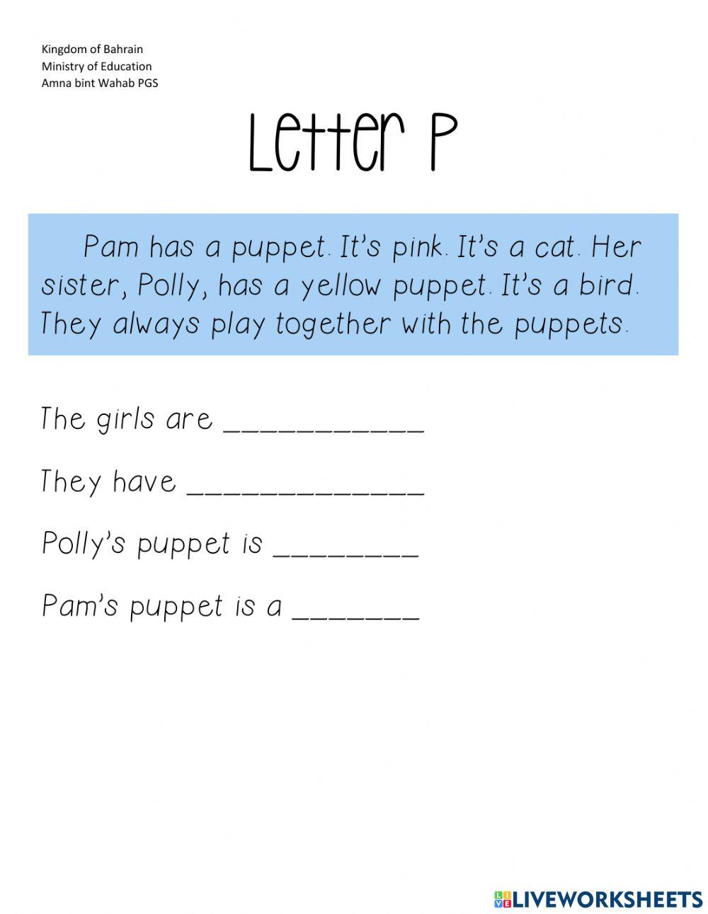 Reading for letter P worksheet | Live Worksheets