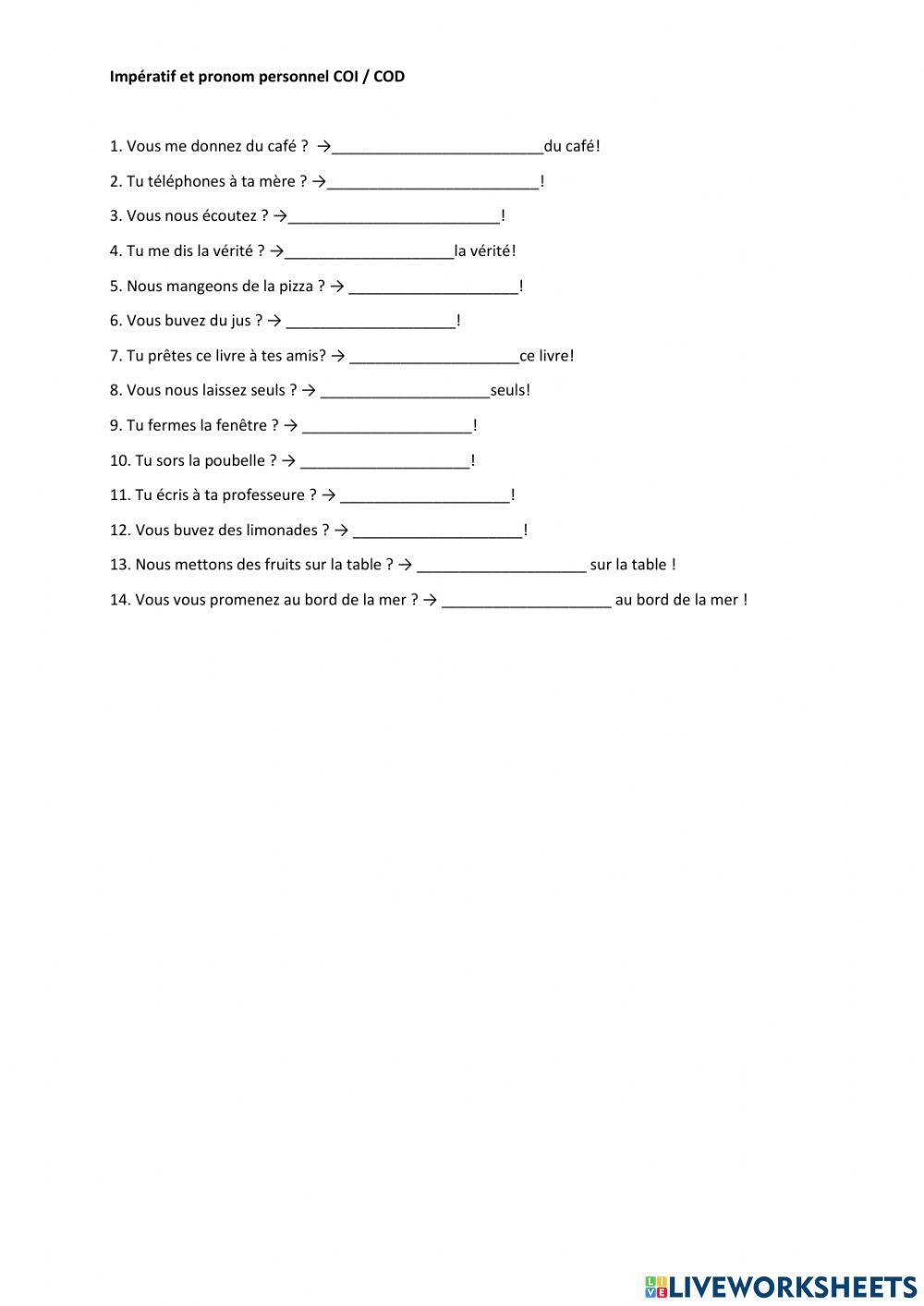 Impératif et pronom personnel COI  COD
