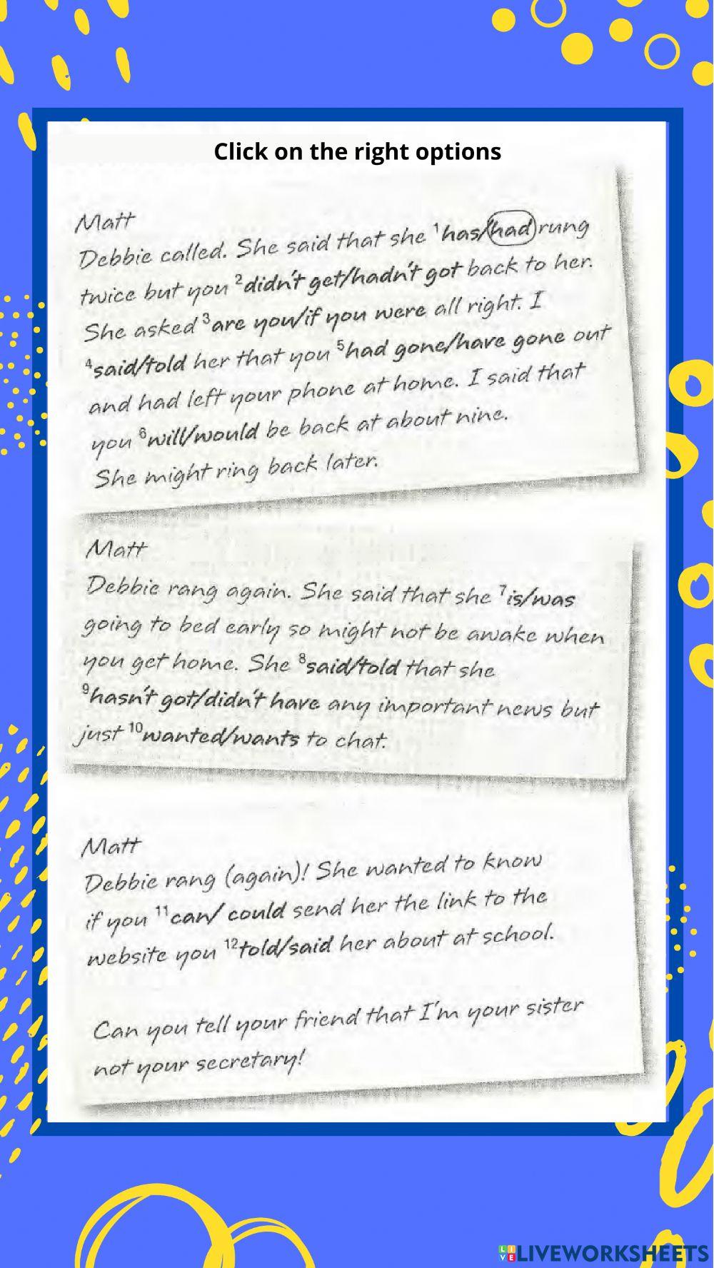 Reported speech practice