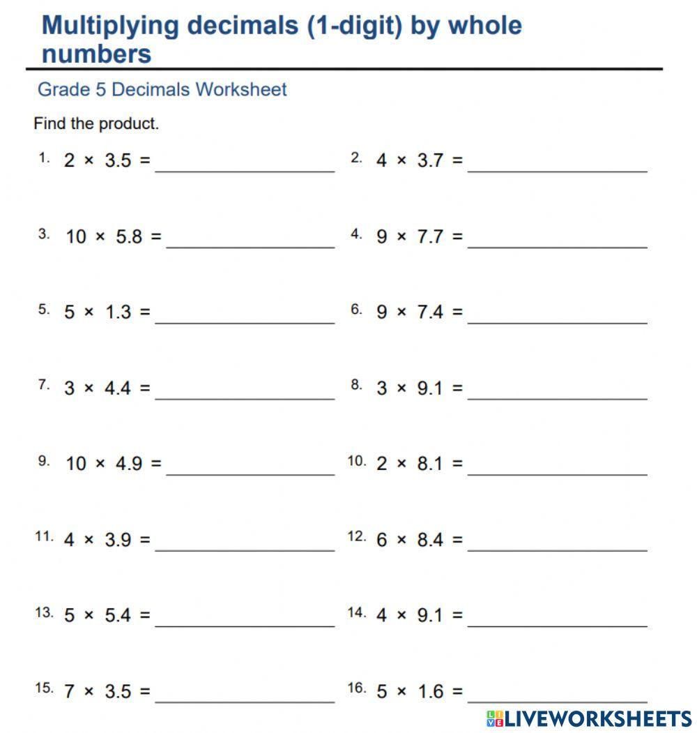 Multiplying Decimals by Whole Number Multiplying Decimals by Whole Number