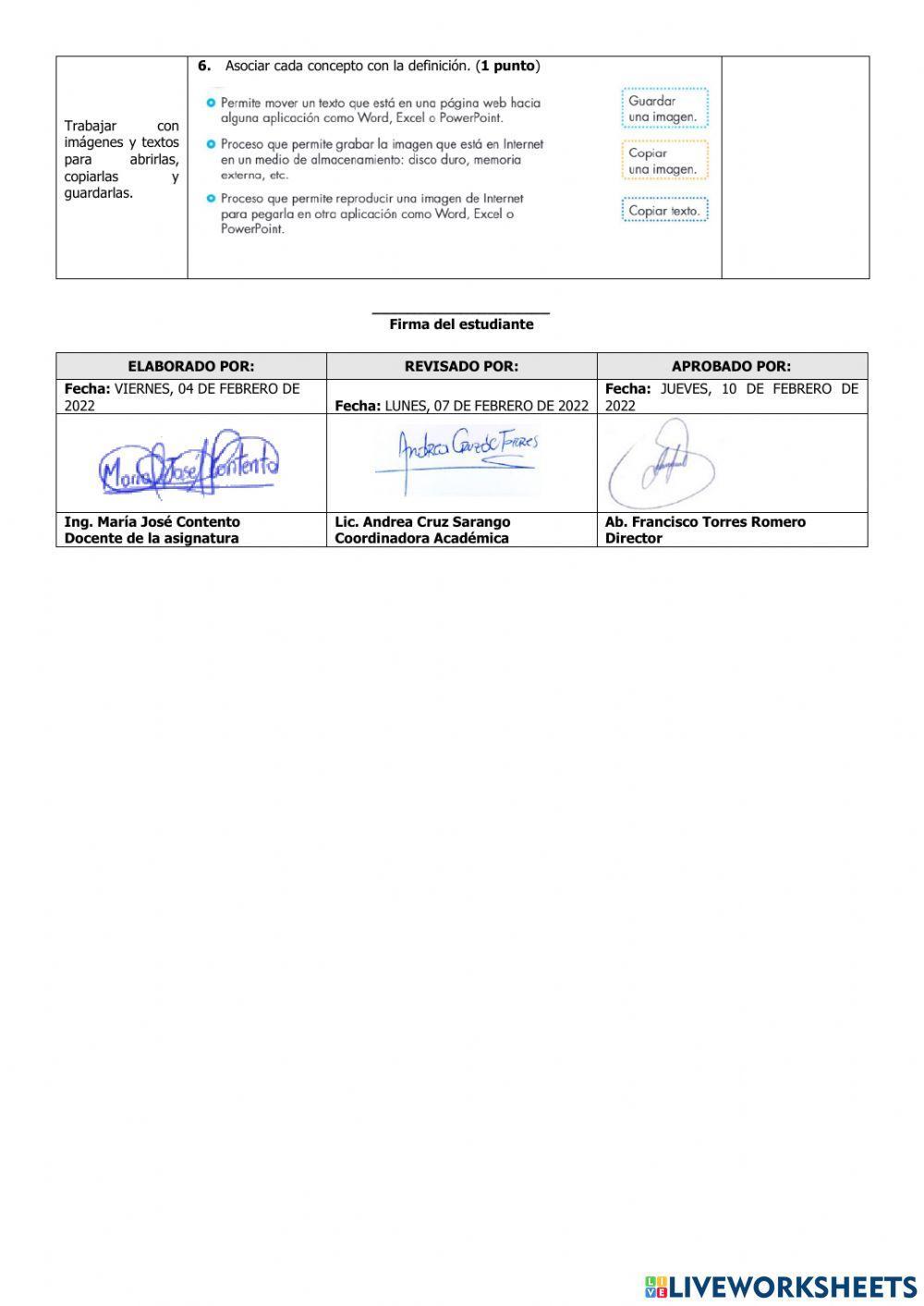 Evaluación de Computación Tercer Grado del Tercer Parcial