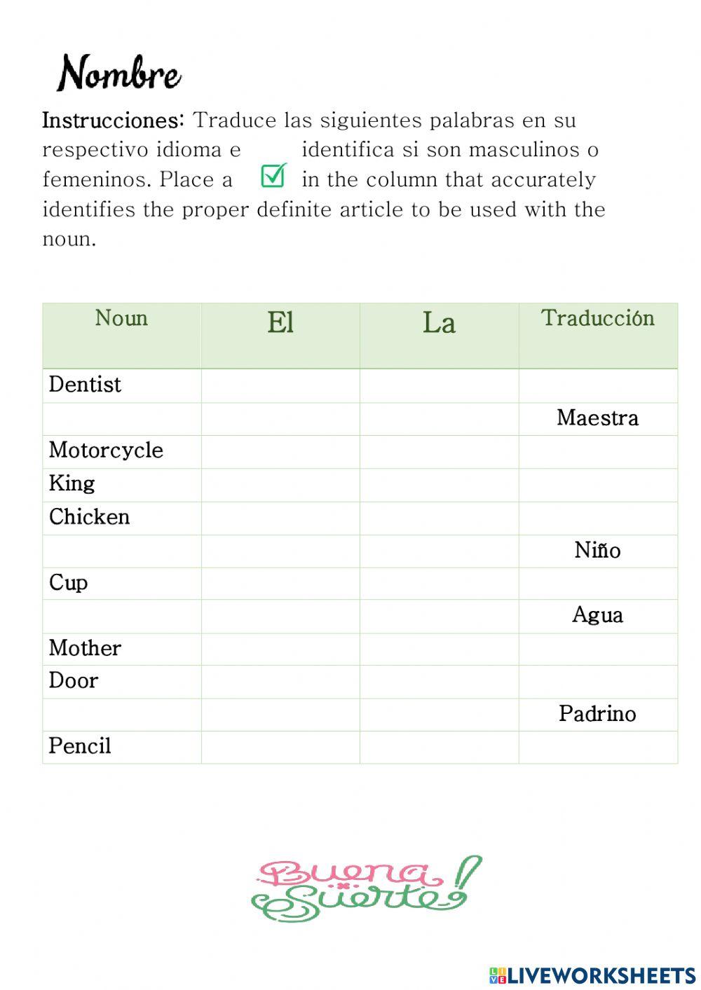 Gender Identification in nouns