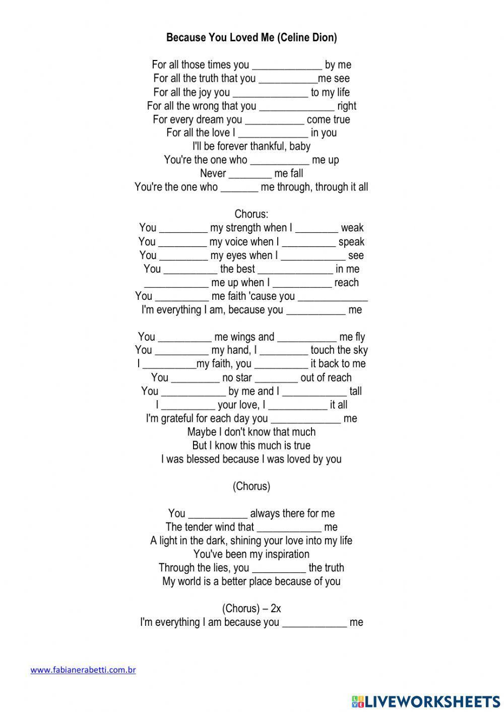 Because You Loved Me (Celine Dion) - listening activity