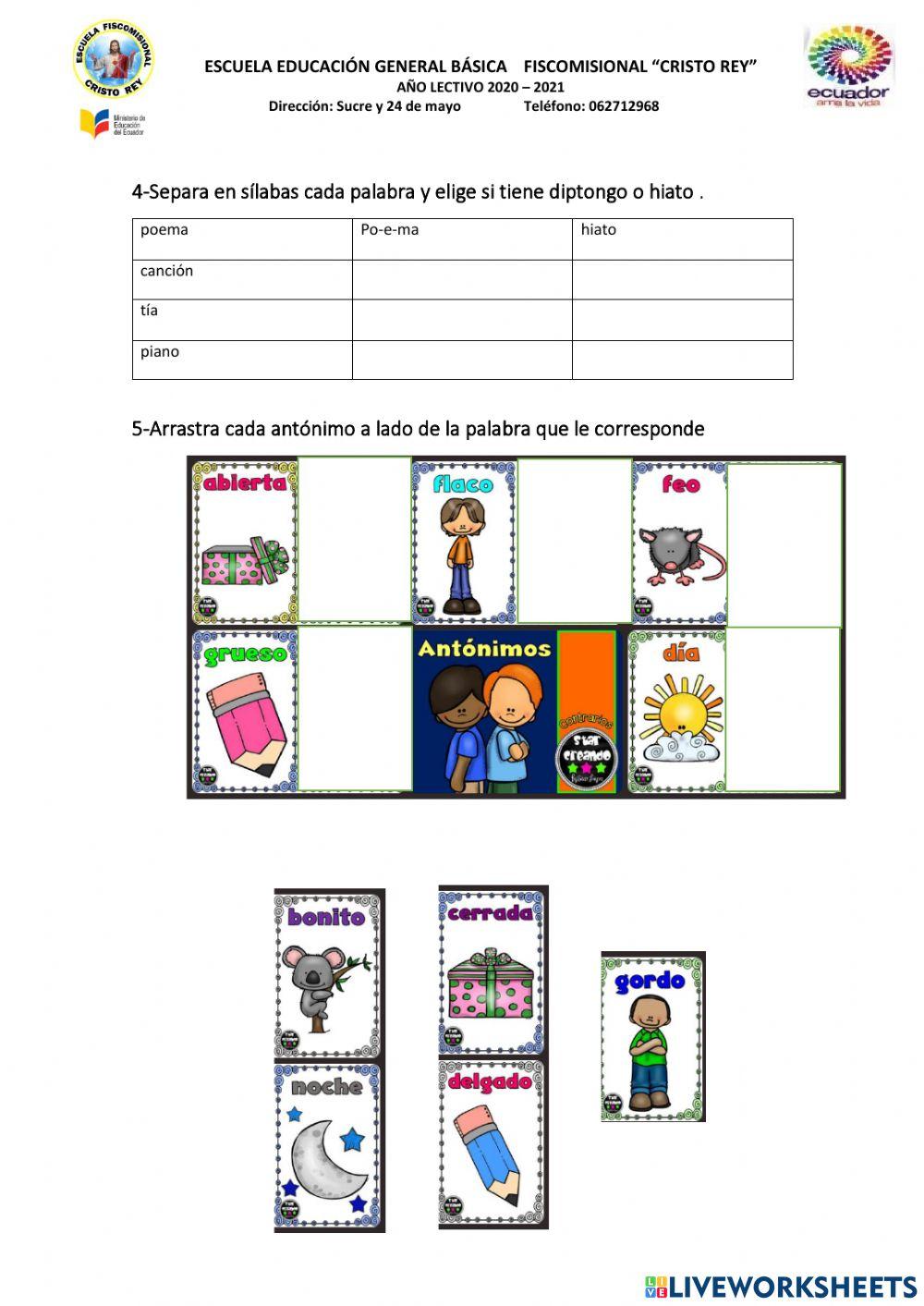 Repaso Sinónimos,antónimos. clasificación por el acento y por el número de sílaba