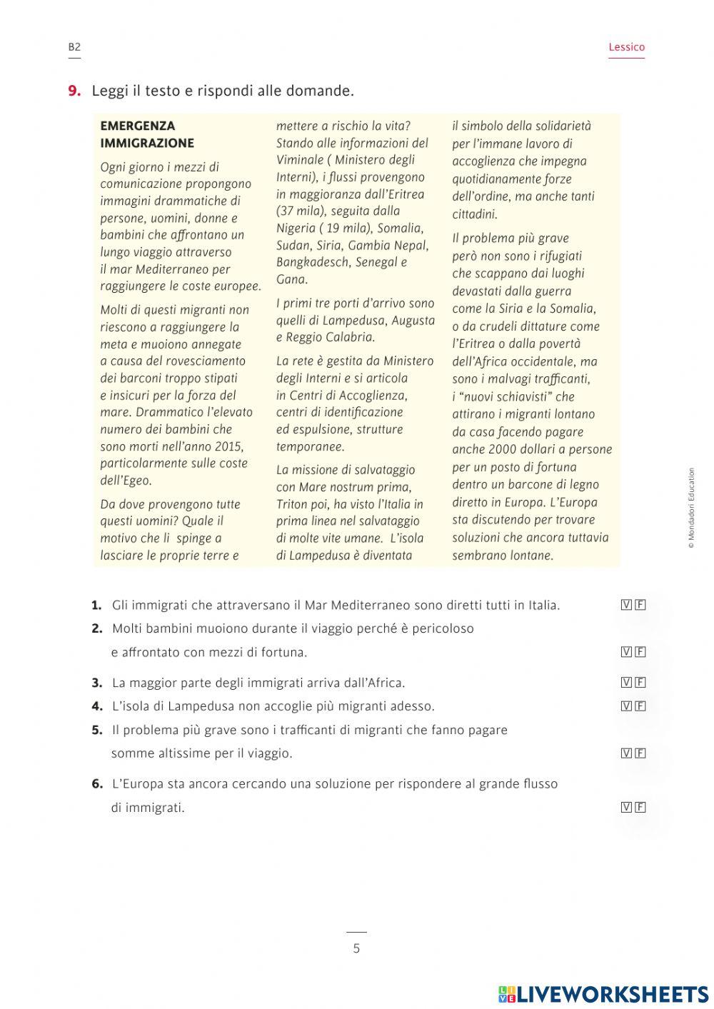 Gli immigrati-Lessico