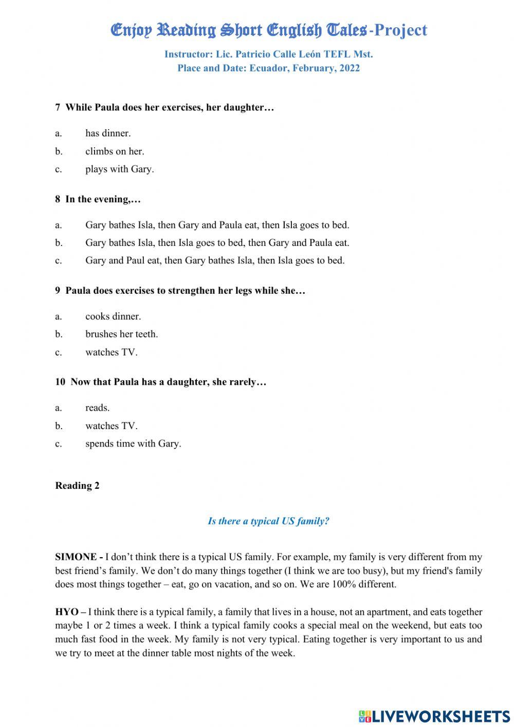 READING ENGLISH TALES PRE-TEST