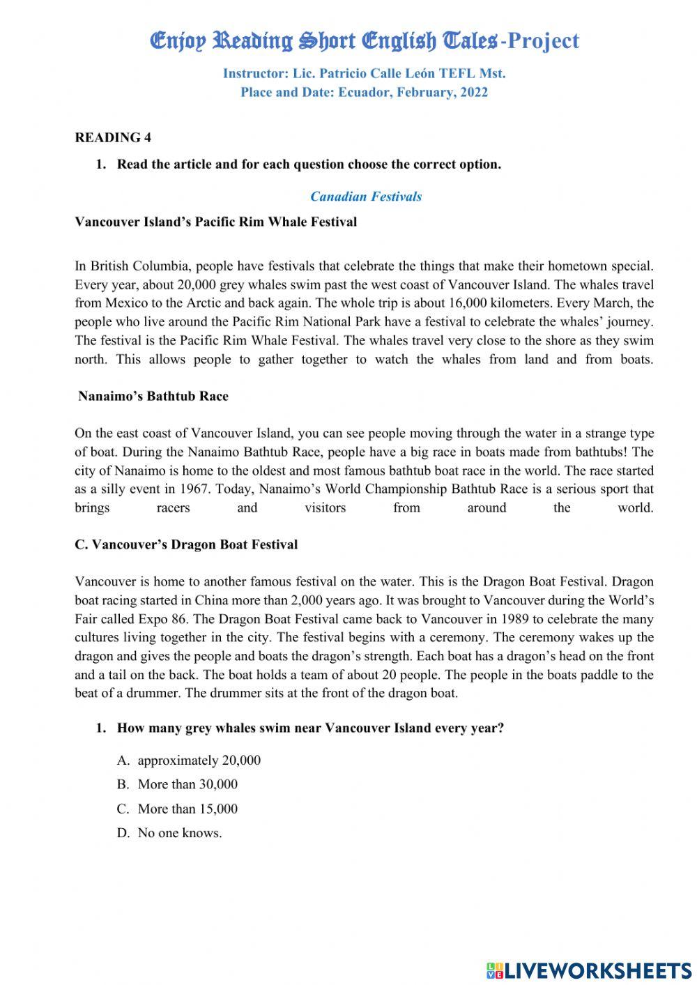 READING ENGLISH TALES PRE-TEST