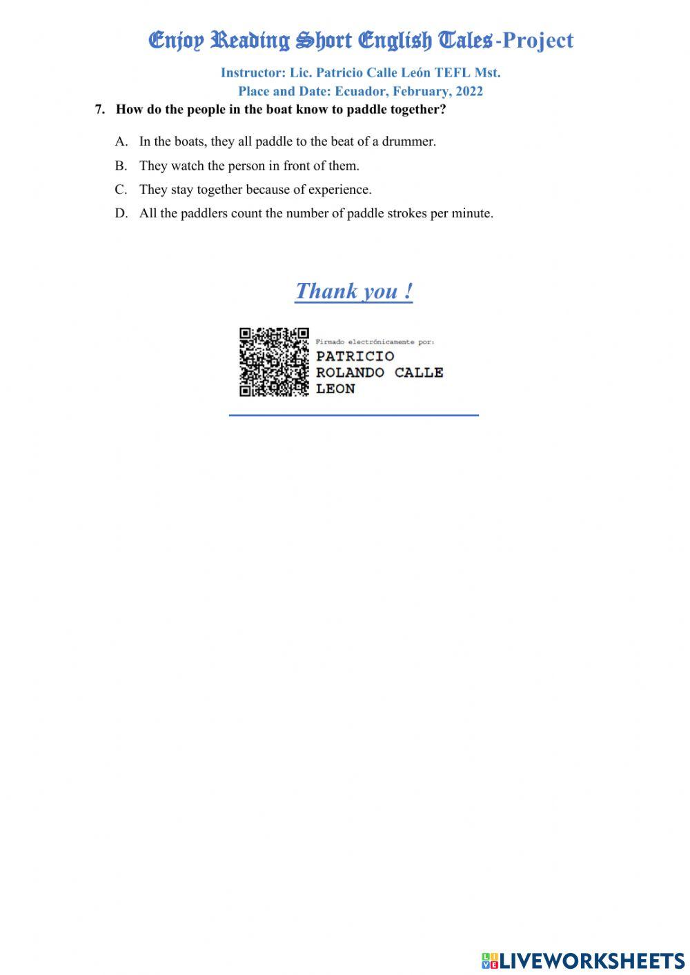 READING ENGLISH TALES PRE-TEST