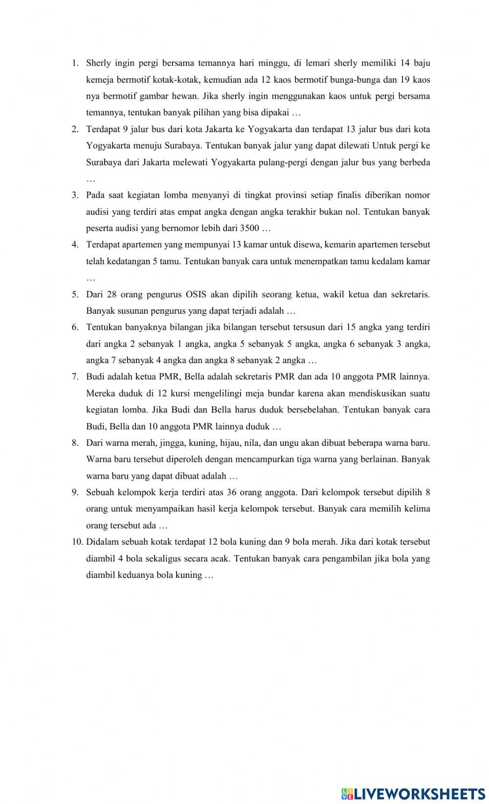 Ulangan matematika kaidah pencacahan