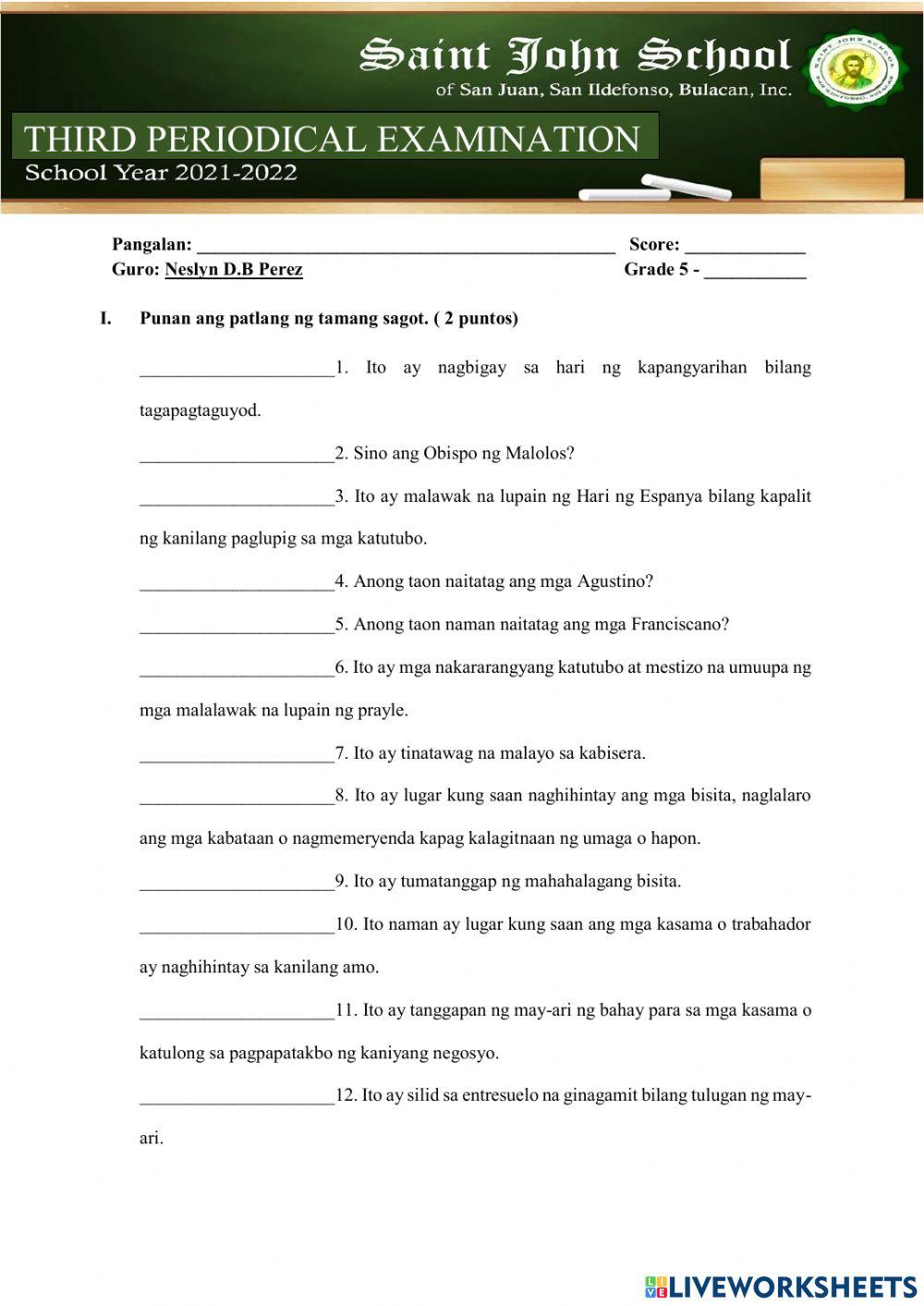 Third Periodical Exam in AP 5