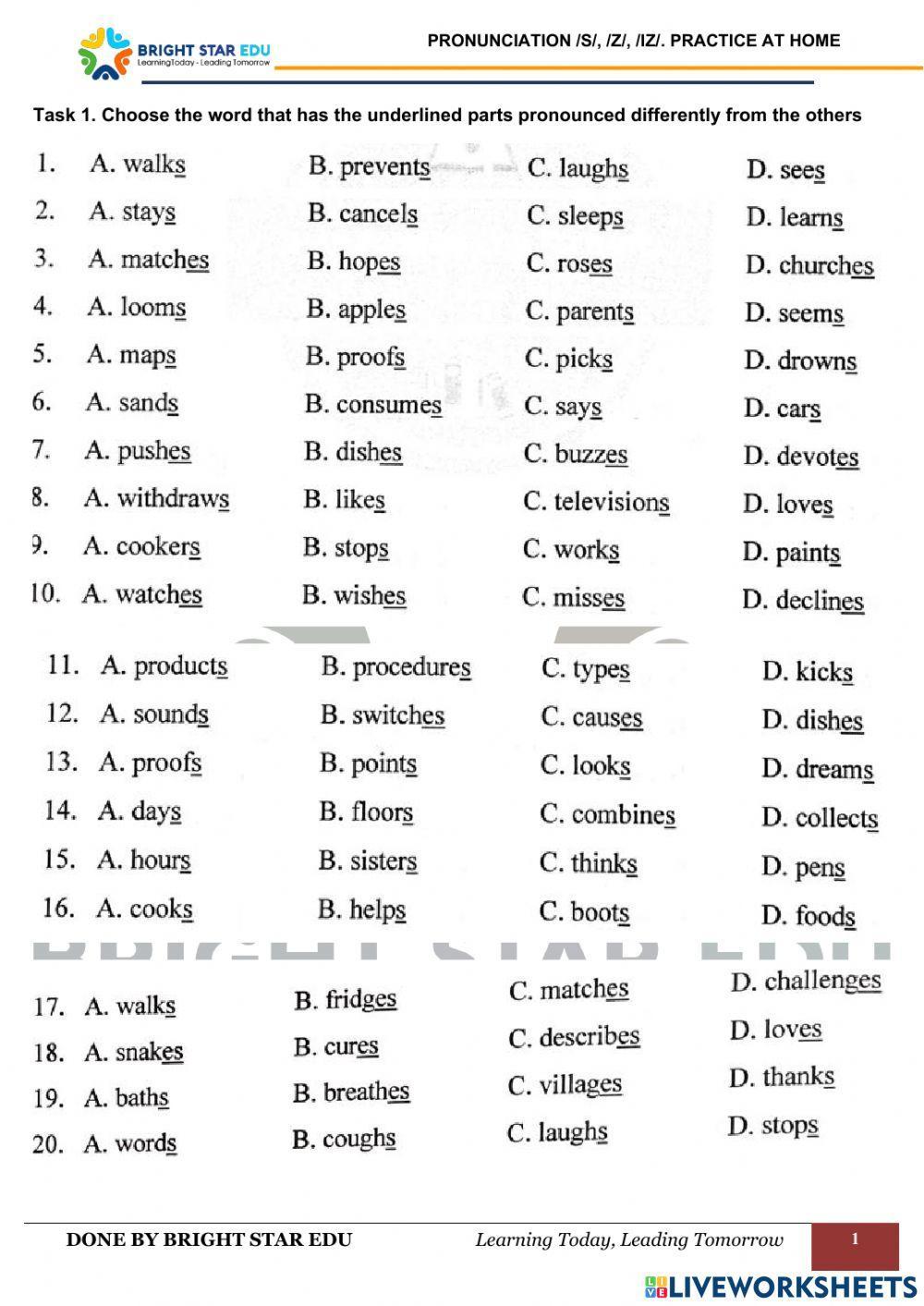 Pronounciation s , z , iz. Practice at home
