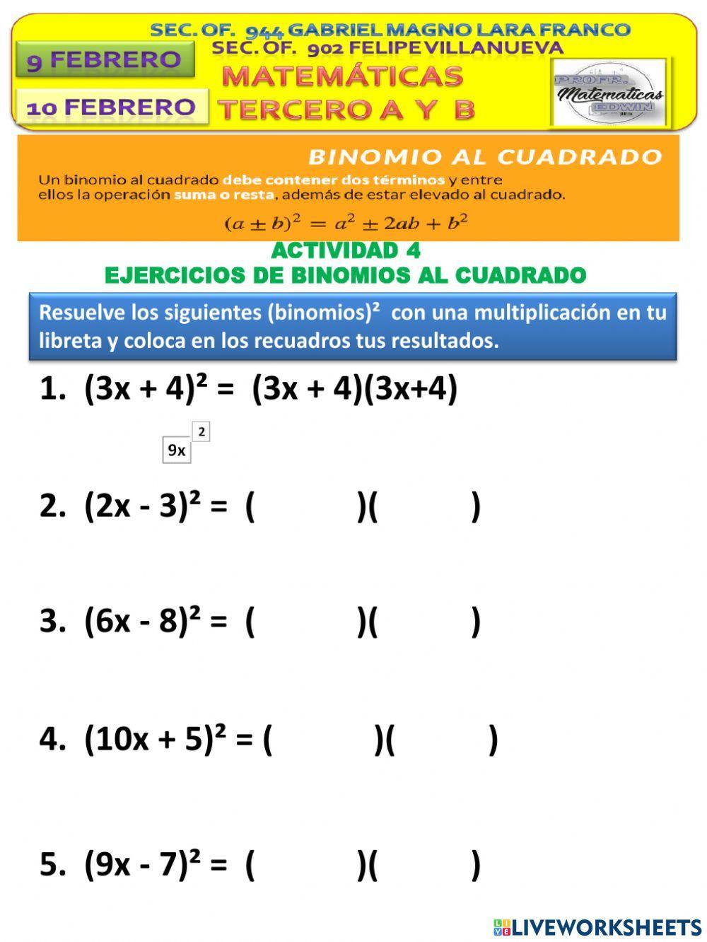 Binomios al cuadrado