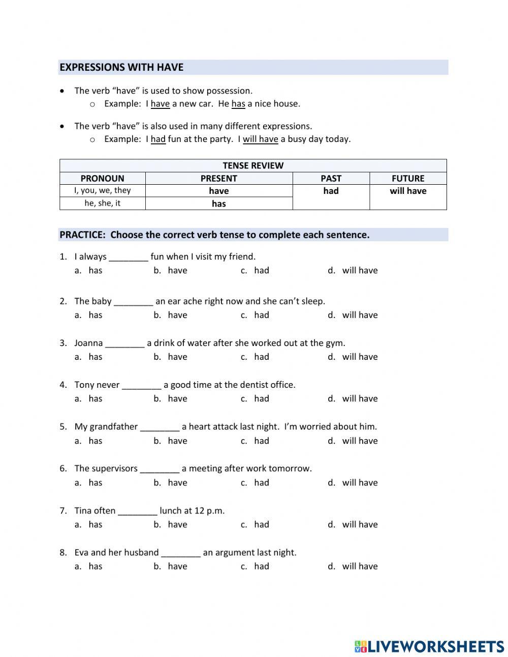 Expressions with have