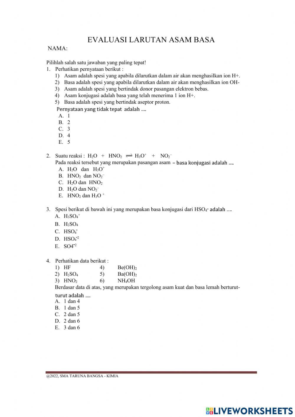 Evaluasi larutan asam Basa