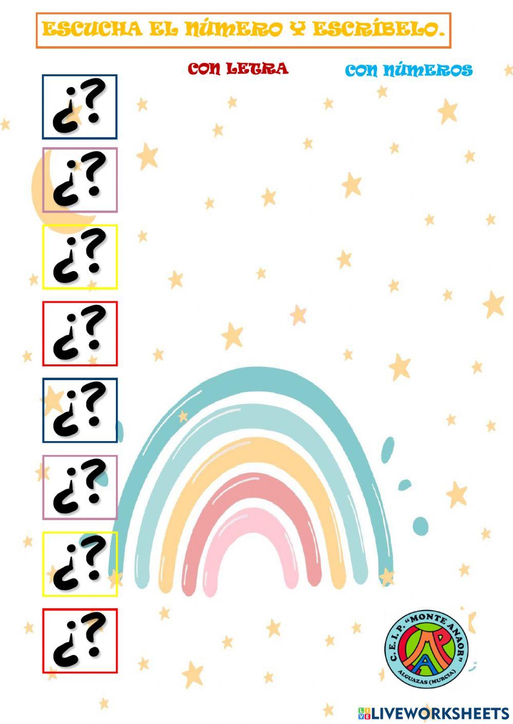 Escucha el número y escríbelo. Hasta el 100