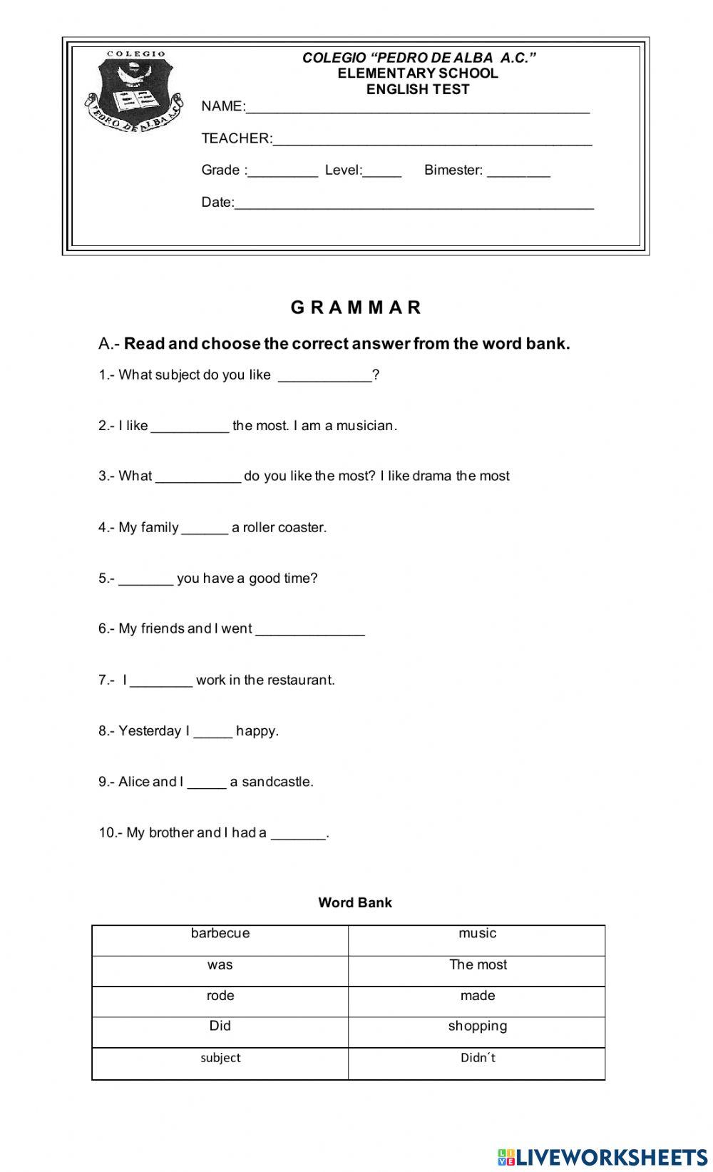 4th grade exam