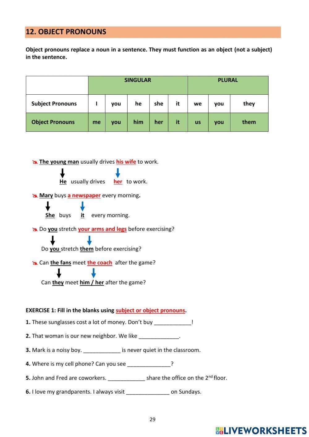 A Level MC Subject-Object Pronouns ( Booklet Pg:29-30)
