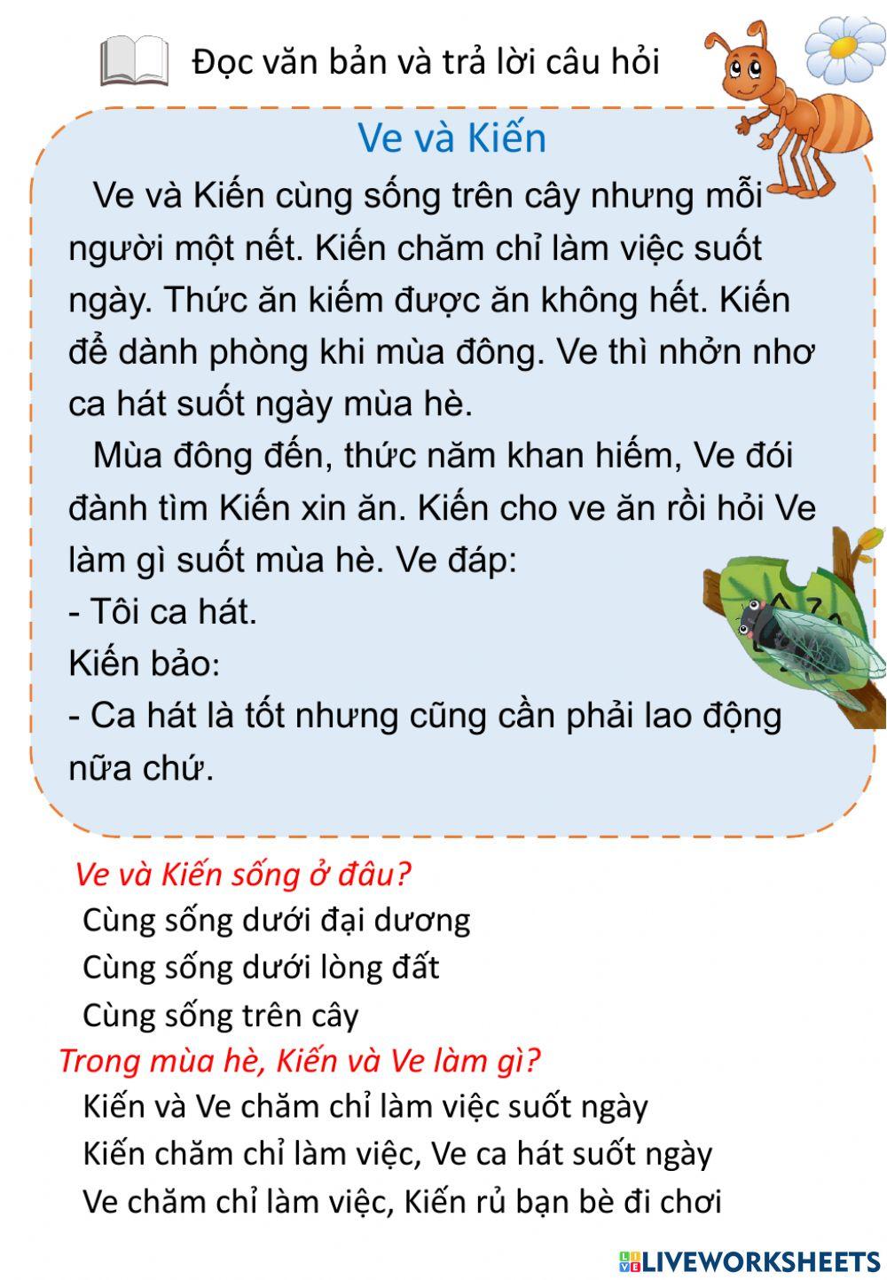 Tiếng việt - phiếu đọc tuần 17