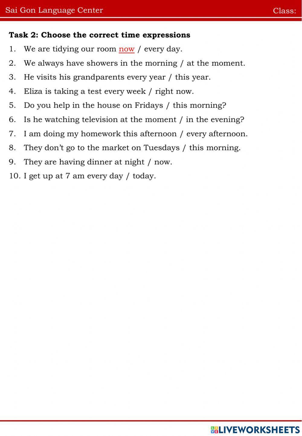 Choose time expressions