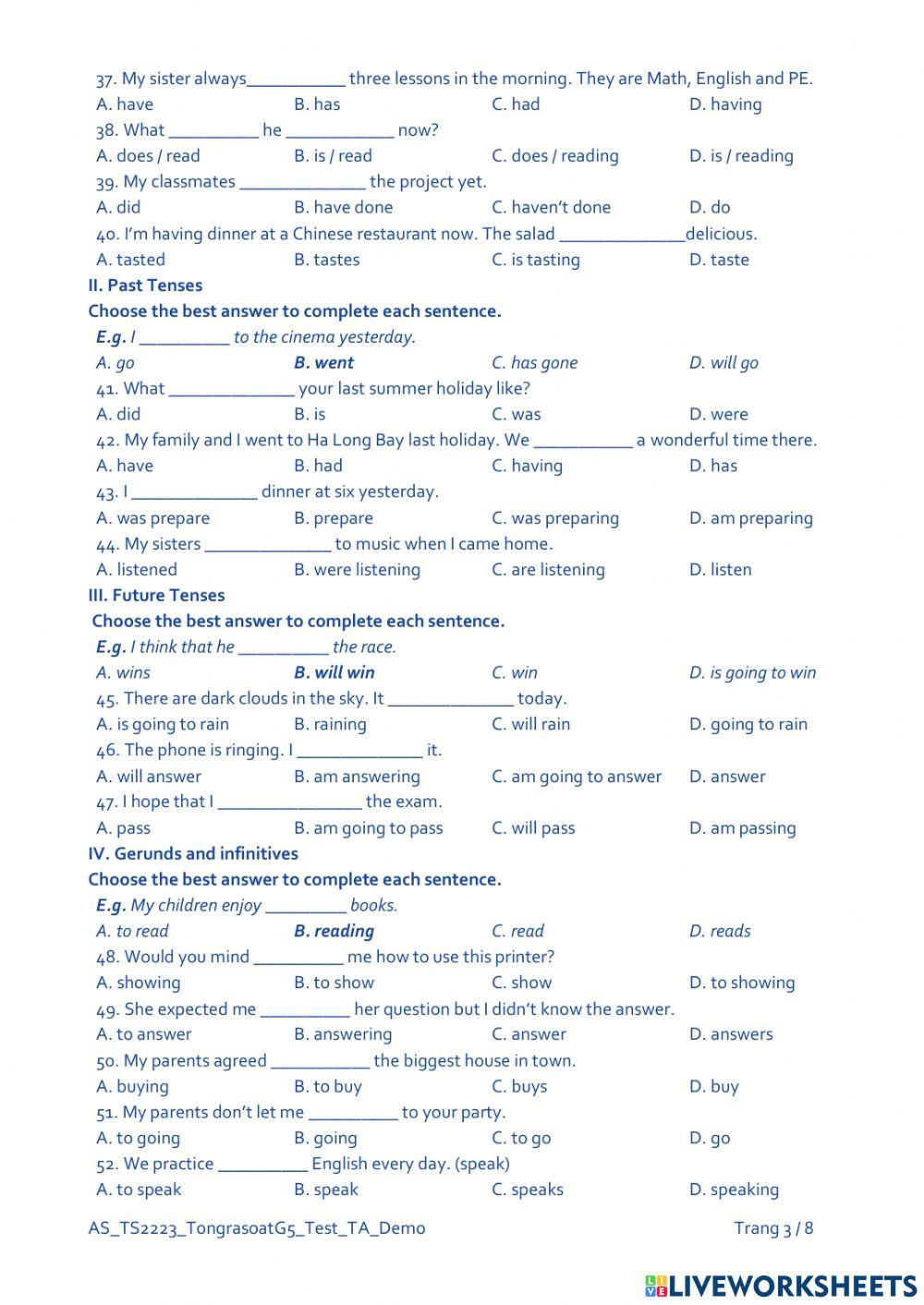 Placement test grade 6 online exercise for live worksheets