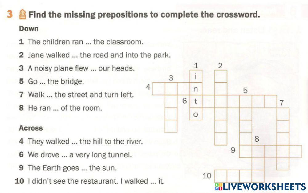 prepositions of movement crossword online exercise for Live Worksheets