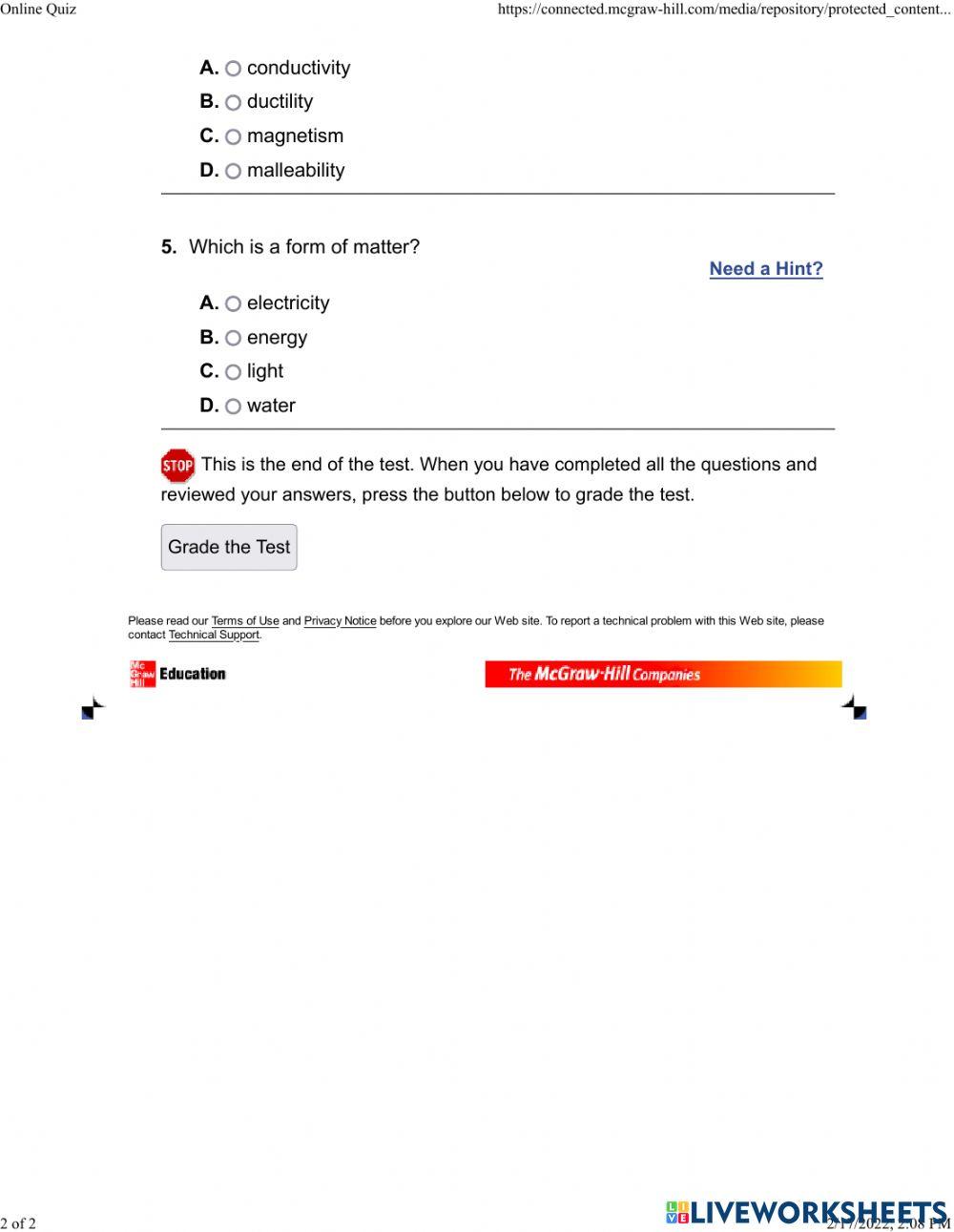 Matter properties and changes