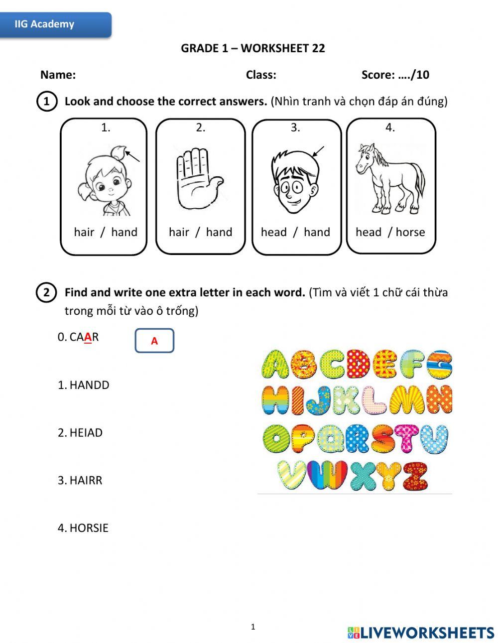 IIG-Worksheet 22-Grade 1
