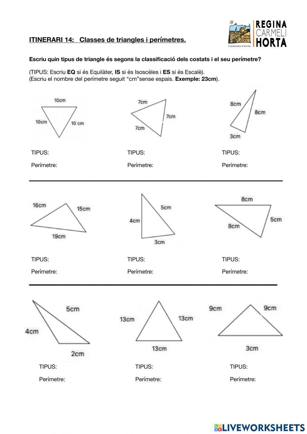Classificació de triangles i perímetres