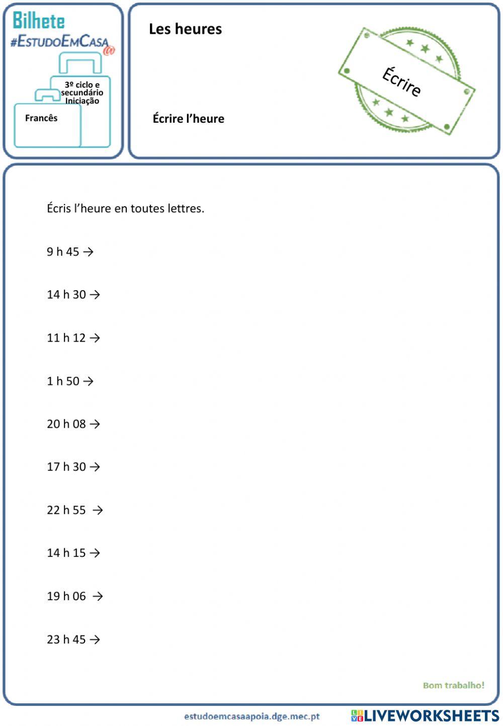 Exercícios - Les heures