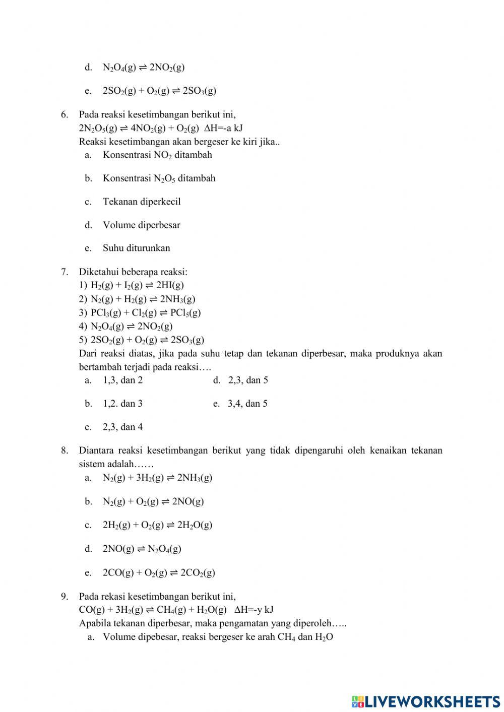 Soal Pretest Kognitif Kesetimbangan Kimia