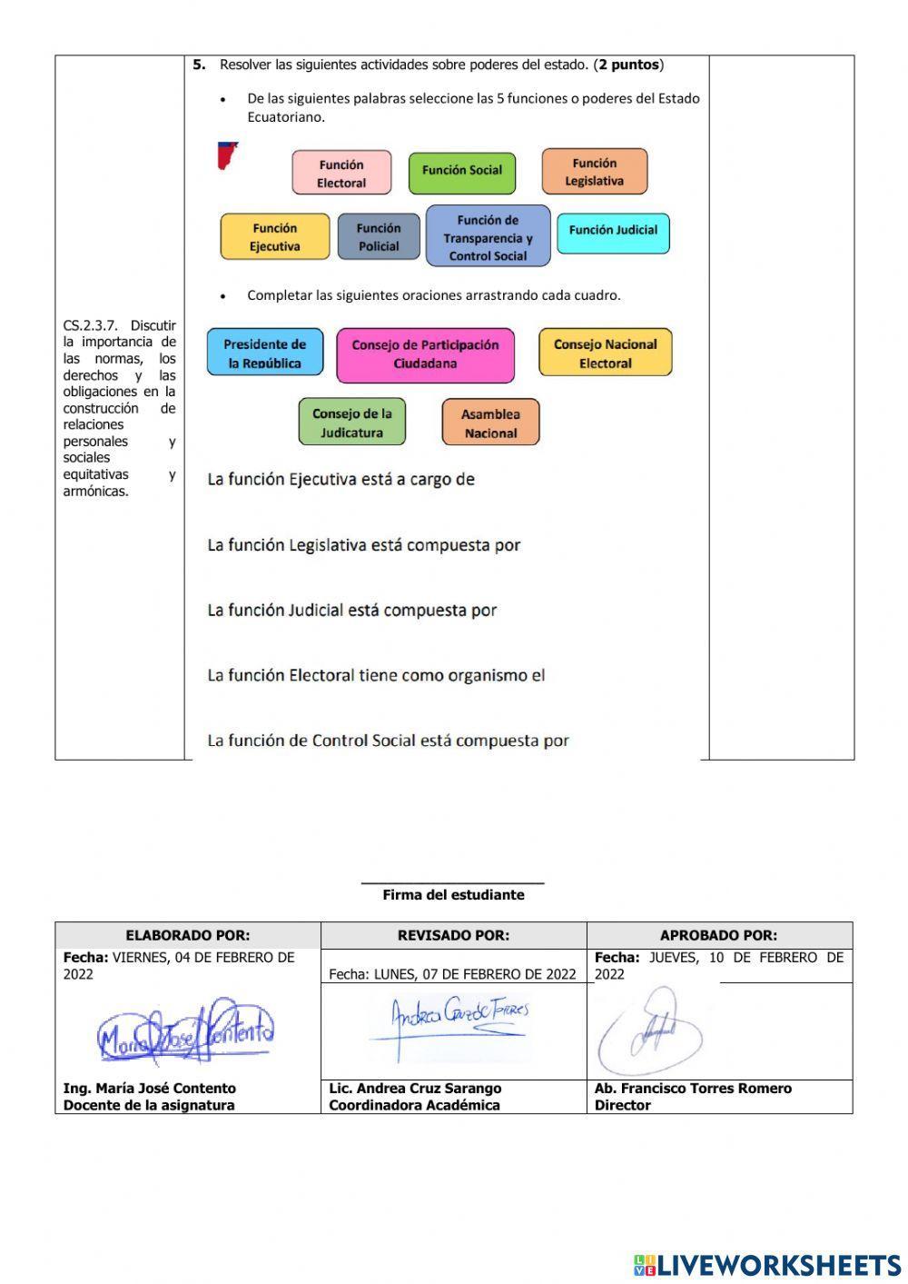 Evaluación de Estudios Sociales Cuarto del Tercer Parcial del Segundo Quimestre