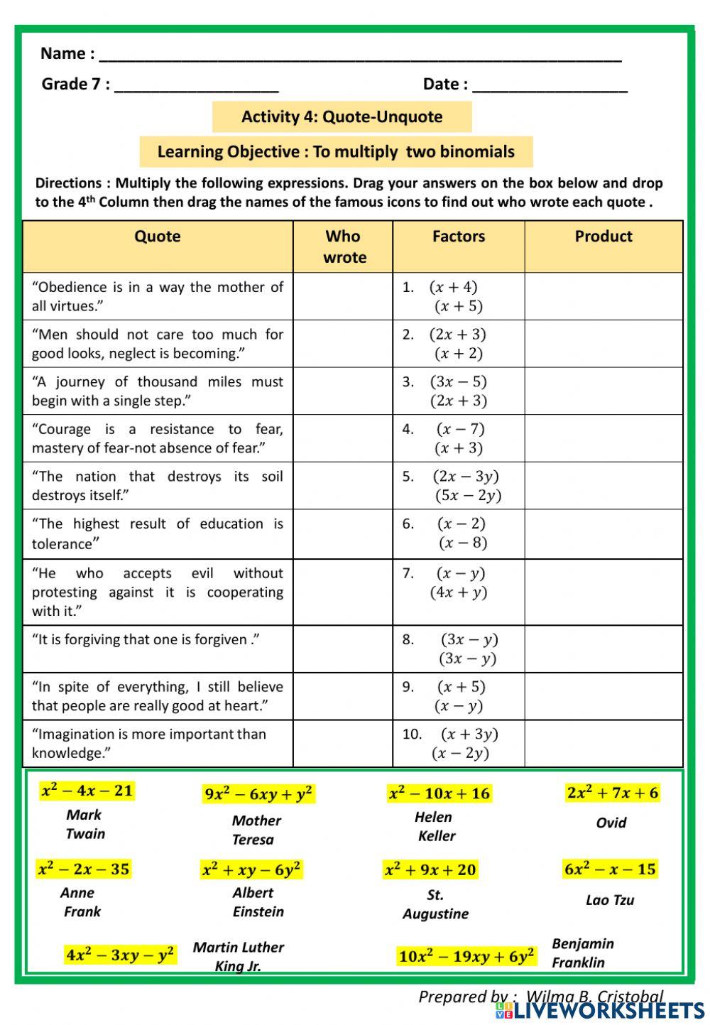 Multiplication of two binomials