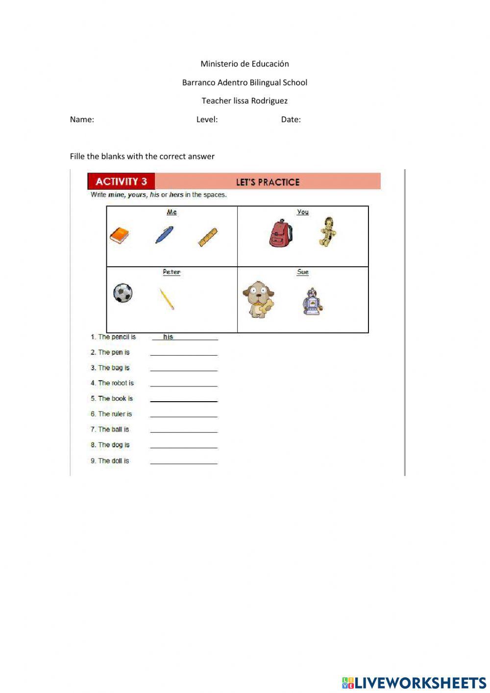 Possesive Adjectives