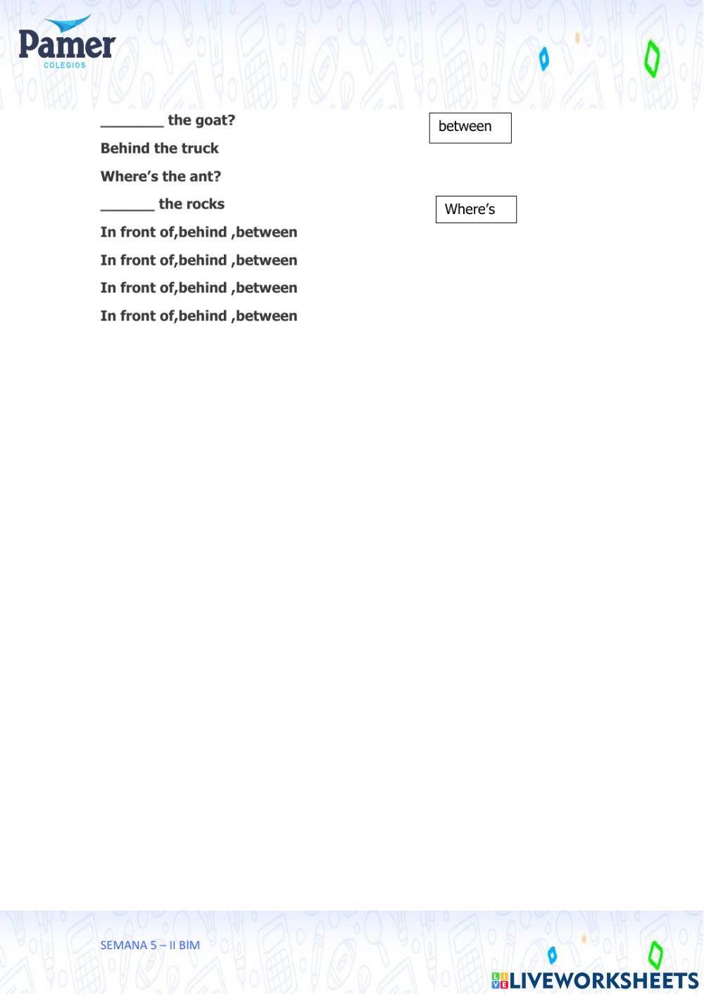 In front of,behind,between