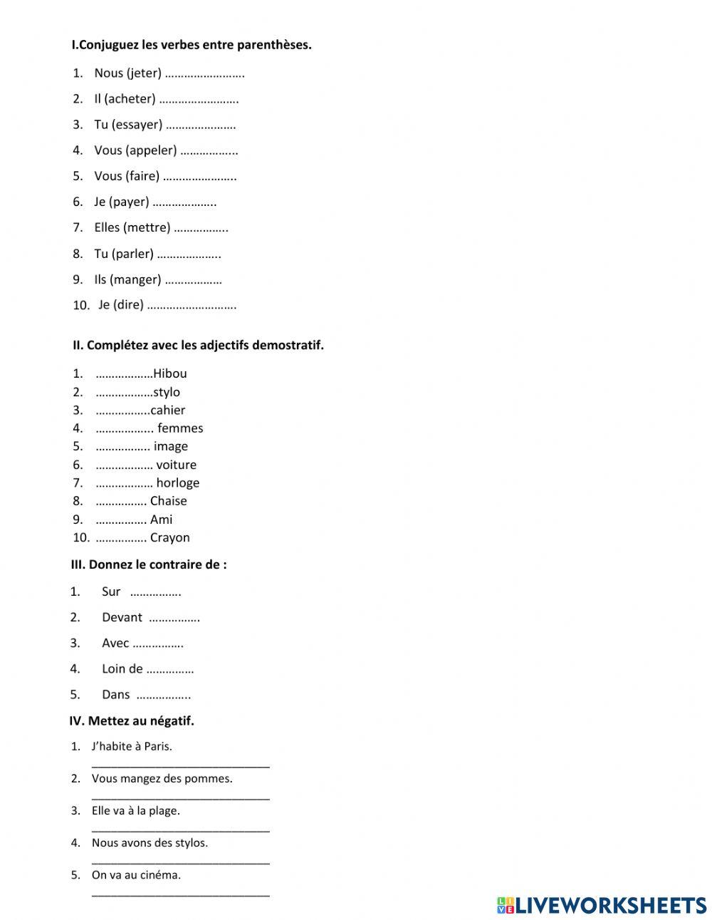 CLASS 6 3L FRENCH WS online exercise for | Live Worksheets