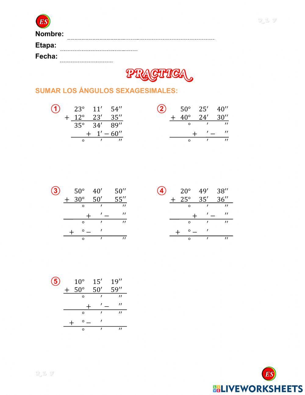 Suma de ángulos sexagesimales