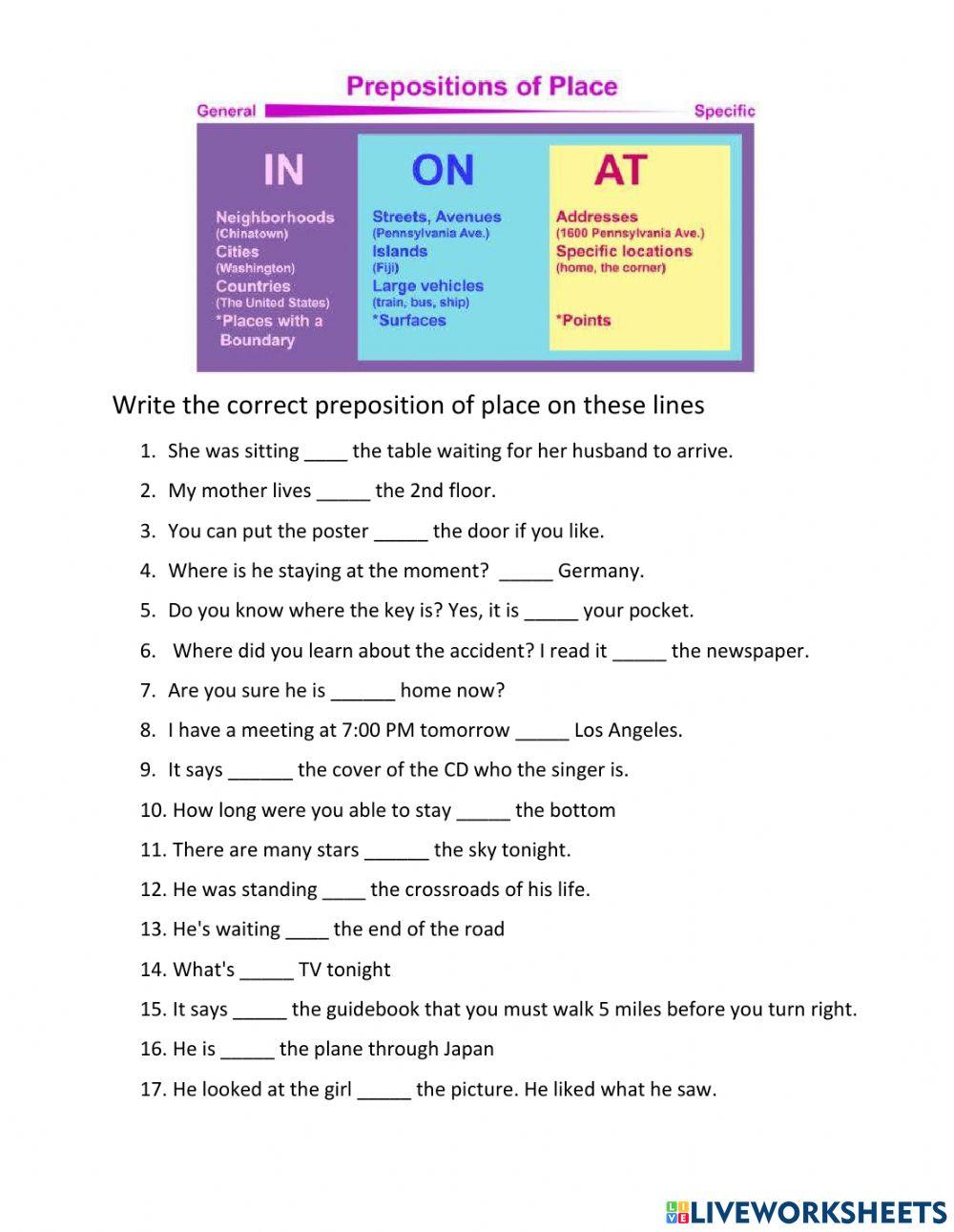 Prepositions of Place