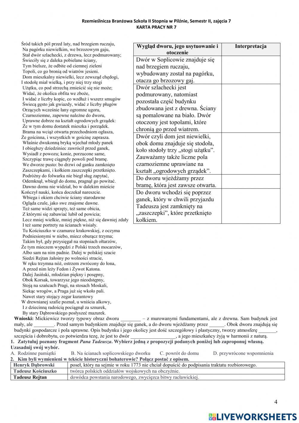 Rzemieślnicza Branżowa Szkoła II Stopnia w Pilźnie, semestr II, zajęcia 7